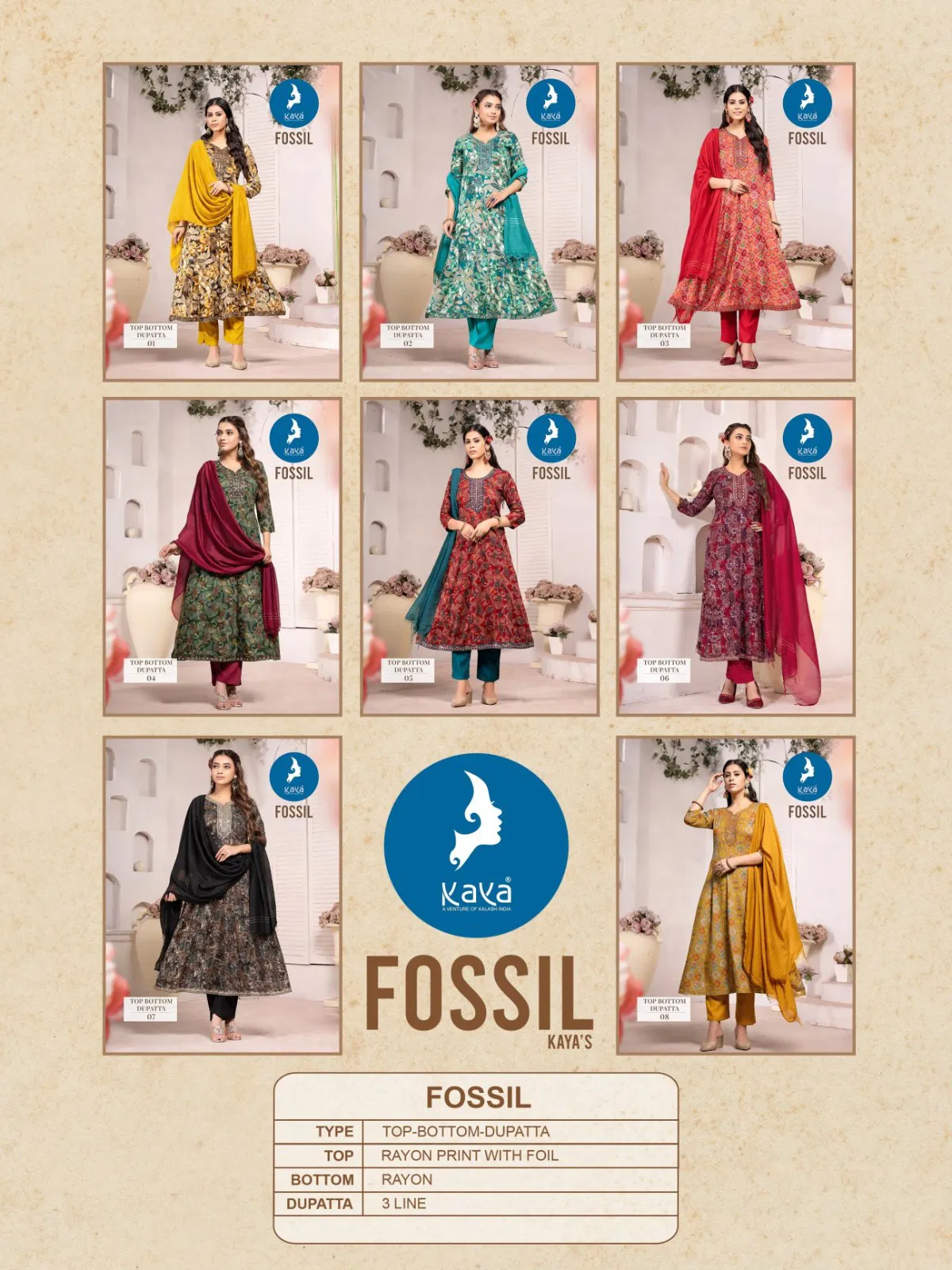 Fossil By Kaya Rayon Foil Printed Kurti With Bottom Dupatta Online Wholesale